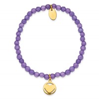 Chisel Stainless Steel Polished Yellow IP-plated Heart 4mm Light Purple Jade Beaded Stretch Bracelet view 2