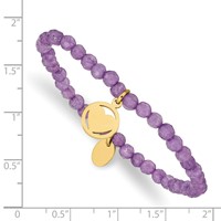 Chisel Stainless Steel Polished Yellow IP-plated Heart 4mm Light Purple Jade Beaded Stretch Bracelet view 3