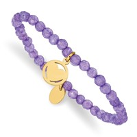 Chisel Stainless Steel Polished Yellow IP-plated Heart 4mm Light Purple Jade Beaded Stretch Bracelet view 1