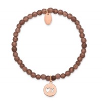 Chisel Stainless Steel Polished Rose IP-plated XO 4mm Brown Jade Beaded Stretch Bracelet view 2