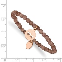 Chisel Stainless Steel Polished Rose IP-plated XO 4mm Brown Jade Beaded Stretch Bracelet view 3