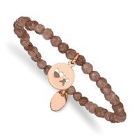 Chisel Stainless Steel Polished Rose IP-plated XO 4mm Brown Jade Beaded Stretch Bracelet view 1