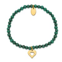 Chisel Stainless Steel Polished Yellow IP-plated Heart 4mm Green Jade Beaded Stretch Bracelet view 2