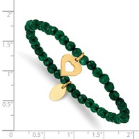Chisel Stainless Steel Polished Yellow IP-plated Heart 4mm Green Jade Beaded Stretch Bracelet view 3