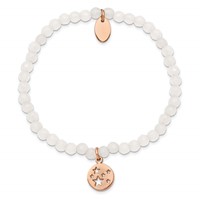 Chisel Stainless Steel Polished Rose IP-plated Stars 4mm White Jade Beaded Stretch Bracelet view 2