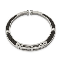 Chisel Stainless Steel Brushed and Polished Bangle with Black Carbon Fiber Inlay Hinged view 4