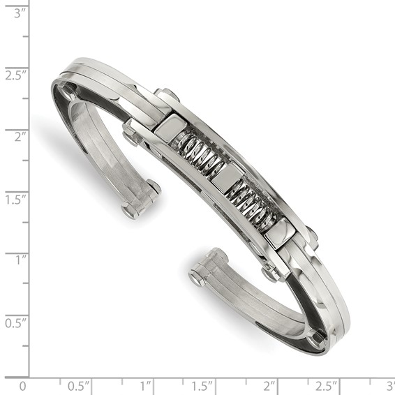 Chisel Stainless Steel Brushed and Polished with Black Carbon Fiber Inlay Hinged Bangle