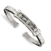 Chisel Stainless Steel Brushed and Polished Bangle with Black Carbon Fiber Inlay Hinged view 1