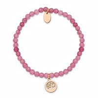 Chisel Stainless Steel Polished Rose IP-plated Tree 4mm Pink Jade Beaded Stretch Bracelet view 2