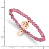 Chisel Stainless Steel Polished Rose IP-plated Tree 4mm Pink Jade Beaded Stretch Bracelet view 3