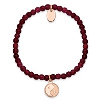 Chisel Stainless Steel Polished and Satin Rose IP-plated YingYang 4mm Red Jade Beaded Stretch Bracelet view 2