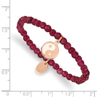 Chisel Stainless Steel Polished and Satin Rose IP-plated YingYang 4mm Red Jade Beaded Stretch Bracelet view 3