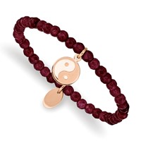 Chisel Stainless Steel Polished and Satin Rose IP-plated YingYang 4mm Red Jade Beaded Stretch Bracelet view 1