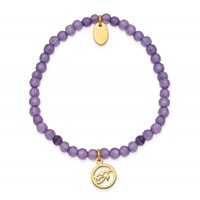 Chisel Stainless Steel Polished Yellow IP-plated Eye of Horus 4mm Purple Jade Beaded Stretch Bracelet view 2