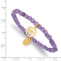 Chisel Stainless Steel Polished Yellow IP-plated Eye of Horus 4mm Purple Jade Beaded Stretch Bracelet view 3