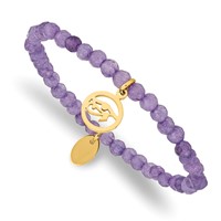 Chisel Stainless Steel Polished Yellow IP-plated Eye of Horus 4mm Purple Jade Beaded Stretch Bracelet view 1