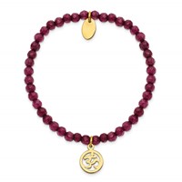 Chisel Stainless Steel Polished Yellow IP-plated Ohm 4mm Purple Jade Beaded Stretch Bracelet view 2
