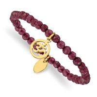 Chisel Stainless Steel Polished Yellow IP-plated Ohm 4mm Purple Jade Beaded Stretch Bracelet view 1