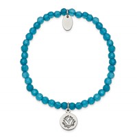 Chisel Stainless Steel Polished Lotus 4mm Blue Jade Beaded Stretch Bracelet view 2