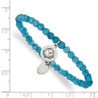 Chisel Stainless Steel Polished Lotus 4mm Blue Jade Beaded Stretch Bracelet view 3