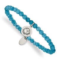 Chisel Stainless Steel Polished Lotus 4mm Blue Jade Beaded Stretch Bracelet view 1