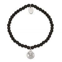 Chisel Stainless Steel Polished Angel 4mm Black Jade Beaded Stretch Bracelet view 2