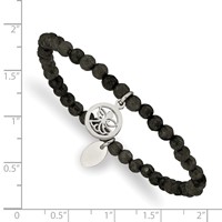Chisel Stainless Steel Polished Angel 4mm Black Jade Beaded Stretch Bracelet view 3