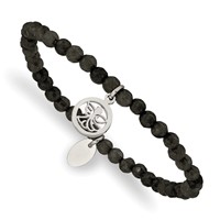 Chisel Stainless Steel Polished Angel 4mm Black Jade Beaded Stretch Bracelet view 1