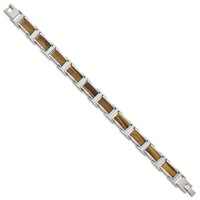 Chsiel Stainless Steel Polished Bracelet with Tiger's Eye Inlay Link, 8.5" view 2