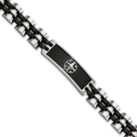 Stainless Steel Brushed and Polished Black IP-plated ID Bracelet, 8.25" view 1