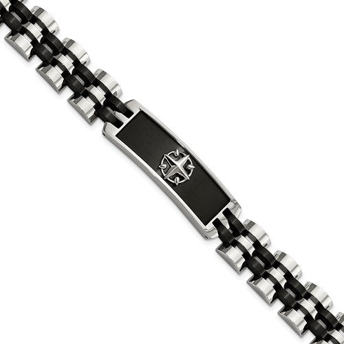 Stainless Steel Brushed and Polished Black IP-plated ID Bracelet, 8.25"