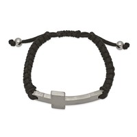 Stainless Steel Brushed and Polished Cross Black Nylon Adjustable Bracelet view 2