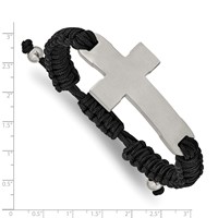Stainless Steel Brushed and Polished Cross Black Nylon Adjustable Bracelet view 3