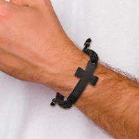 Chisel Stainless Steel Polished Black IP-plated Cross Black Nylon Adjustable Bracelet view 4