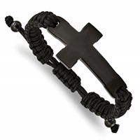 Chisel Stainless Steel Polished Black IP-plated Cross Black Nylon Adjustable Bracelet view 1