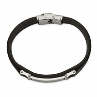 Chisel Stainless Steel Polished Black Leather ID Bracelet, 8.25" view 2
