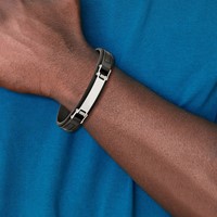 Chisel Stainless Steel Polished Black Leather ID Bracelet, 8.25" view 4