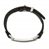 Chisel Stainless Steel Polished Scratch Finished Black Leather Adjustable ID Bracelet view 2