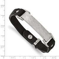 Chisel Stainless Steel Polished Scratch Finished Black Leather Adjustable ID Bracelet view 3