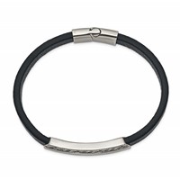 Chisel Stainless Steel Antiqued and Polished Navy Blue Leather Bracelet, 8.25" view 2