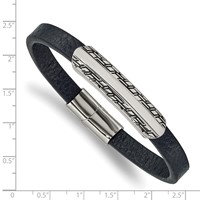 Chisel Stainless Steel Antiqued and Polished Navy Blue Leather Bracelet, 8.25" view 3