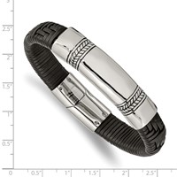 Chisel Stainless Steel Antiqued and Polished Black Woven Leather ID Bracelet, 8.25" view 3