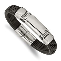 Chisel Stainless Steel Antiqued and Polished Black Woven Leather ID Bracelet, 8.25" view 1