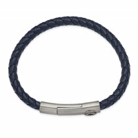 Chisel Stainless Steel Antiqued and Brushed Compass Navy Blue Braided Leather Bracelet, 8" view 2