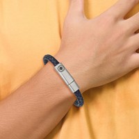 Chisel Stainless Steel Antiqued and Brushed Compass Navy Blue Braided Leather Bracelet, 8" view 4