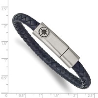 Chisel Stainless Steel Antiqued and Brushed Compass Navy Blue Braided Leather Bracelet, 8" view 3