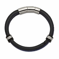 Chisel Stainless Steel Polished with CZ Black and Blue Braided Leather Bracelet with.5 Inch Extension, 8" view 2