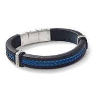 Chisel Stainless Steel Polished with CZ Black and Blue Braided Leather Bracelet with.5 Inch Extension, 8" view 5