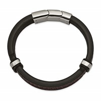 Chisel Stainless Steel Polished Black and Brown Braided Leather Bracelet with.5 Inch Extension, 8" view 2