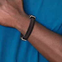 Chisel Stainless Steel Polished Black and Brown Braided Leather Bracelet with.5 Inch Extension, 8" view 4